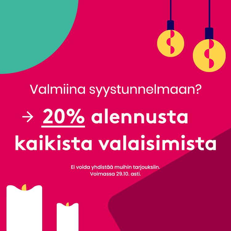 20% alennusta kaikista valaisimista